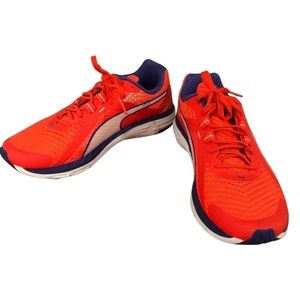 Puma Sneakers Tie Up Bright Orange Purple Accents  Size 7.5